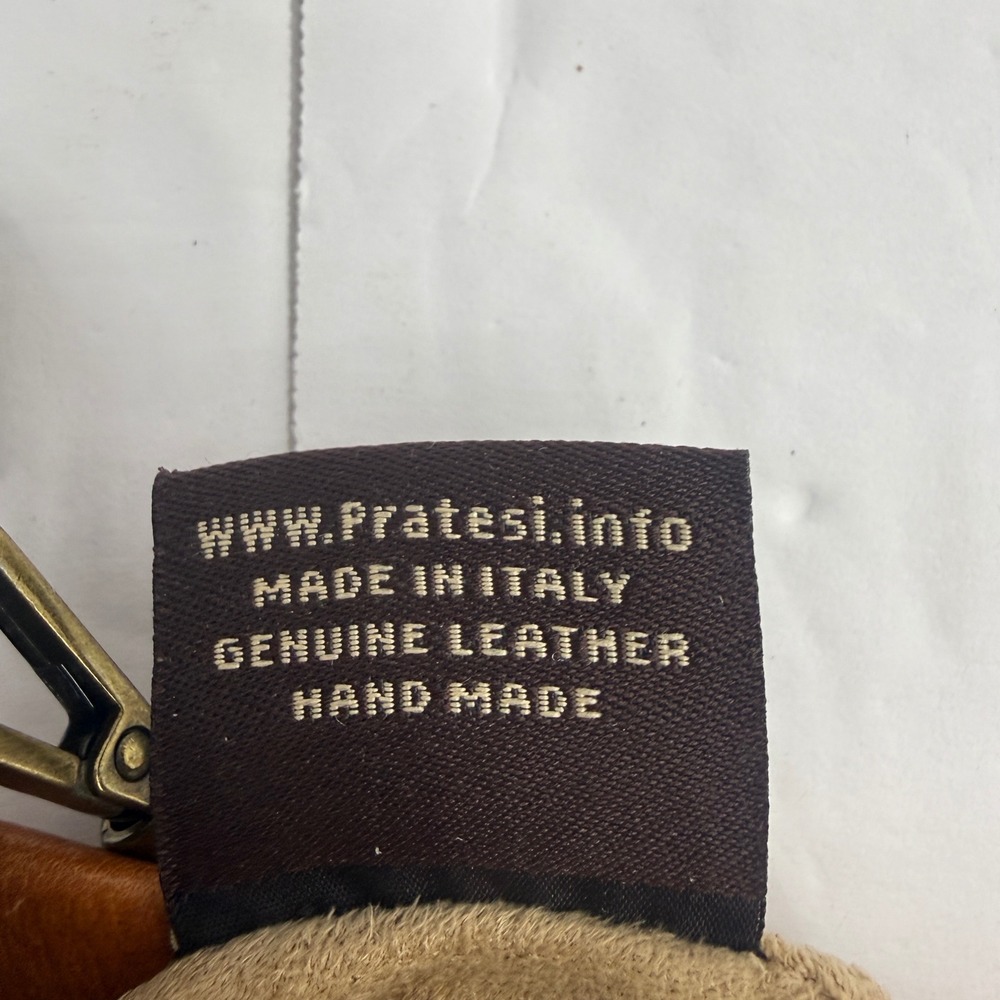 Pratesi Firenze Crossbody Bag Medium Cognac Italian Leather Crest Chain Strap - Picture 9 of 10